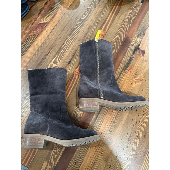 Boden On Trend Chocolate Brown Suede Shearling Zip Up Foldover Boots Size 37 - Picture 1 of 7